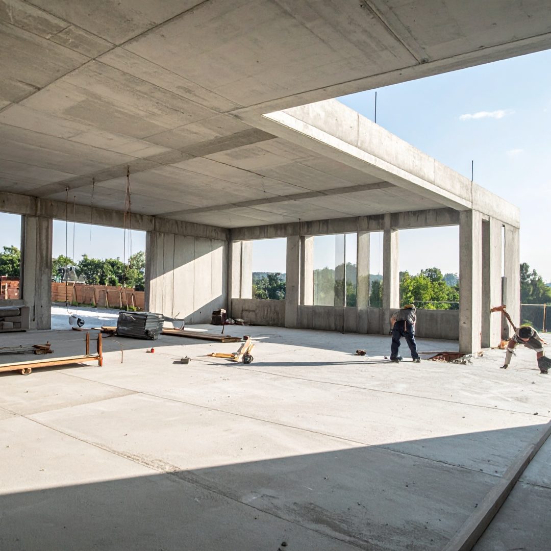 construction beton; maison a toit plat; vue interieur